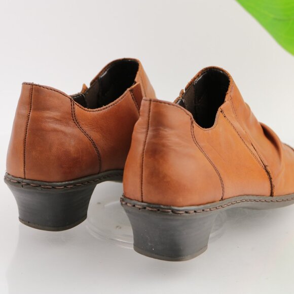 Reiker Women Louise Boot Size 37 6 Tan Brown Leather Comfy Low Block Heel Bootie - Picture 4 of 12
